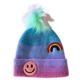 Rainbow Pom Kids Winter Hat
